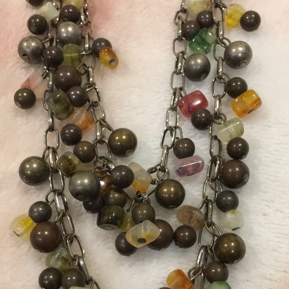 Rustic Vintage Metal Balls and Quartz Chip Chain Necklace Double strand Resale - Picture 3 of 14